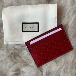 Gucci Red GG Logo Cardholder Card Case Wallet 💯